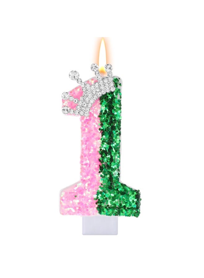 Birthday Number Candles,Pink Crown Birthday Candles for Cake,Glitter Number Candle Cake Topper with Sequins for Girls,Women, Anniversary Celebrations Supplies  - Image 1