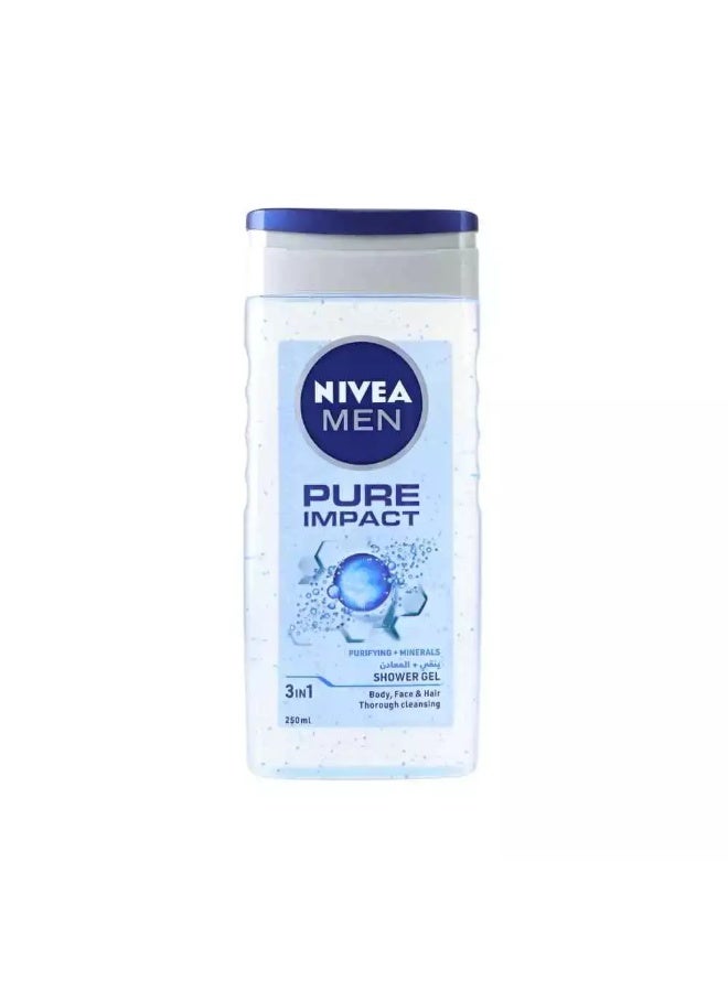 Nivea جل استحمام نيفيا للرجال بيور إمباكت 3 في 1 للجسم والوجه والشعر - 250 مل - Image 1