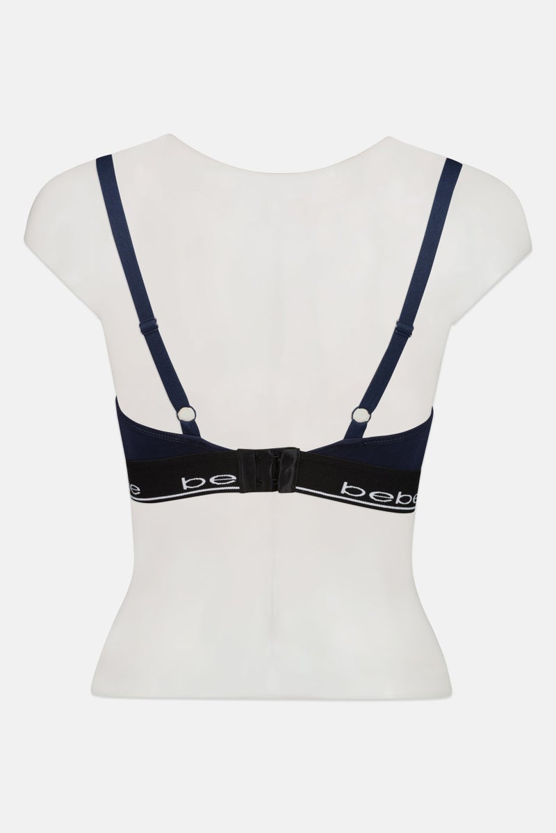bebe Women Brand Logo Padded Bralette, Navy Blue - Image 2