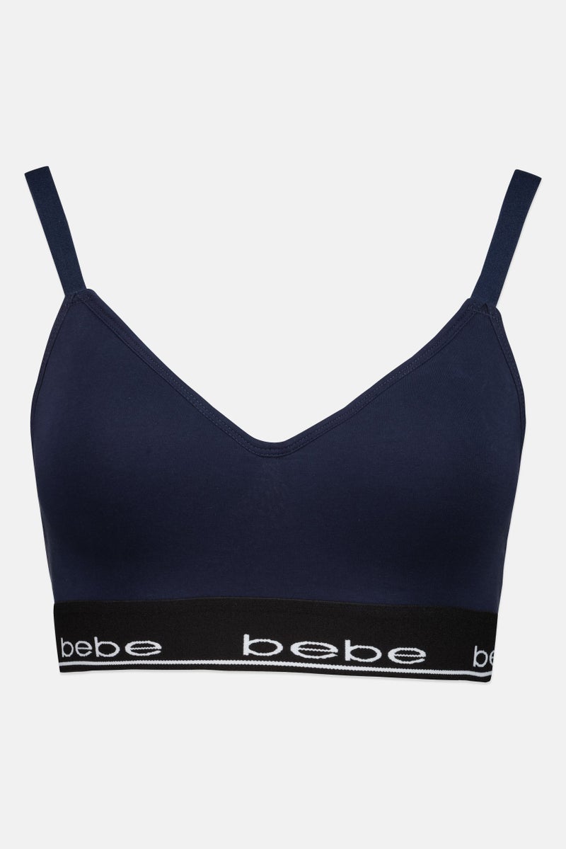 bebe Women Brand Logo Padded Bralette, Navy Blue - Image 3