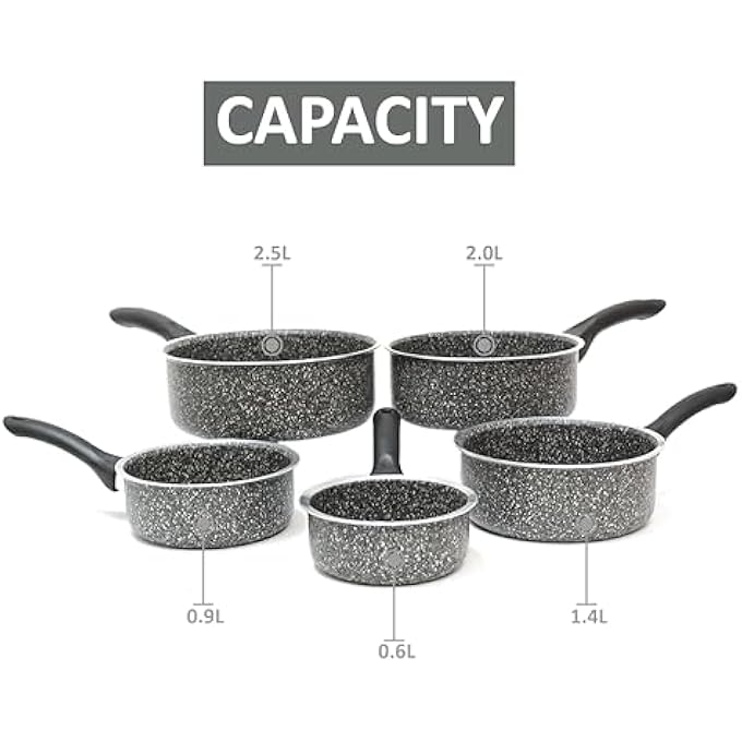 هاسيفير طقم أواني حليب من الجرانيت من سلسلة لافيلا برايم، مجموعة من 5 أواني حليب غير لاصقة بمقابض متينة - Image 4