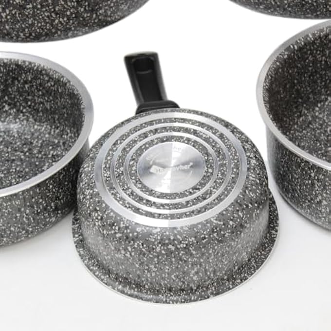 هاسيفير طقم أواني حليب من الجرانيت من سلسلة لافيلا برايم، مجموعة من 5 أواني حليب غير لاصقة بمقابض متينة - Image 5