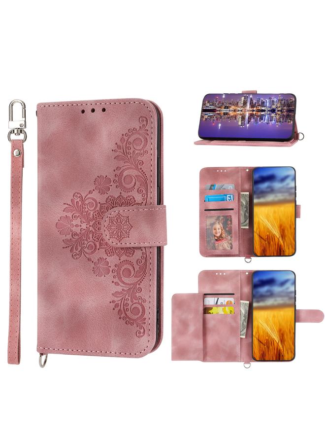 The Bros Case For Xiaomi Redmi 10A Skin-feel Flowers Embossed Wallet Leather Phone Case