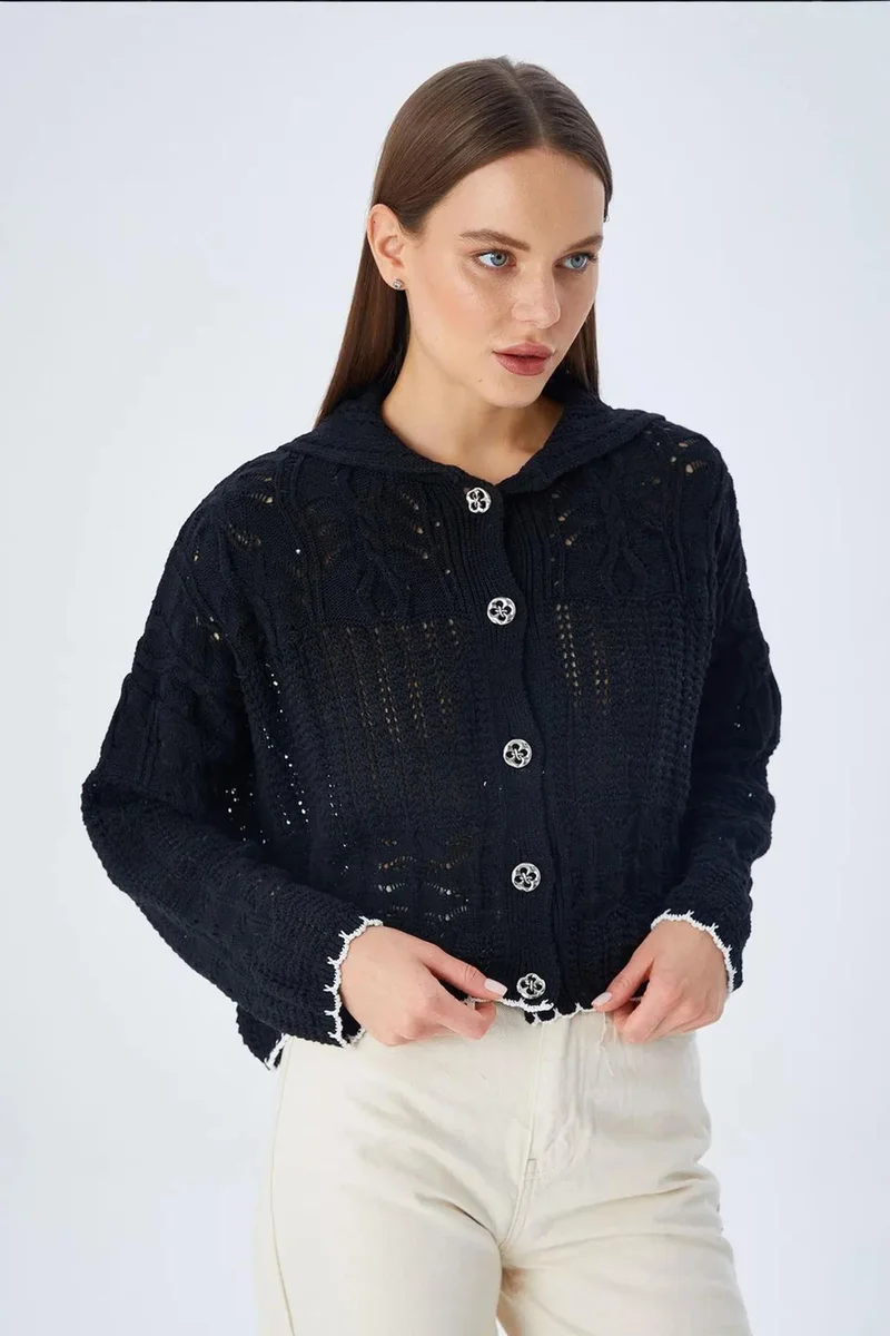 Mixray Mixray Textured Knitwear Cardigan with Button Closure