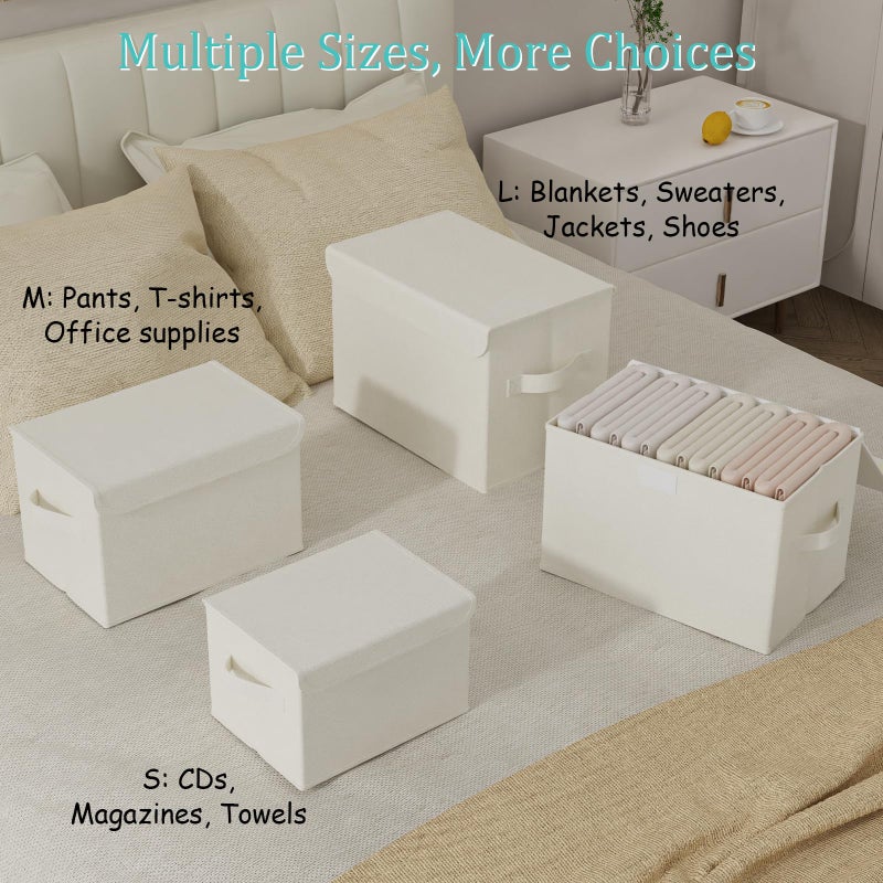 GUOHNHE Fabric Storage Bin with Lid, Closet Boxes with Cover, Collapsible Stackable Organizer Basket with 2 Handles, for Home and Bedroom, 2 Pack, White, 10.2 x 7.9 x 6.7 In, XSNY12WS-2 - Image 4