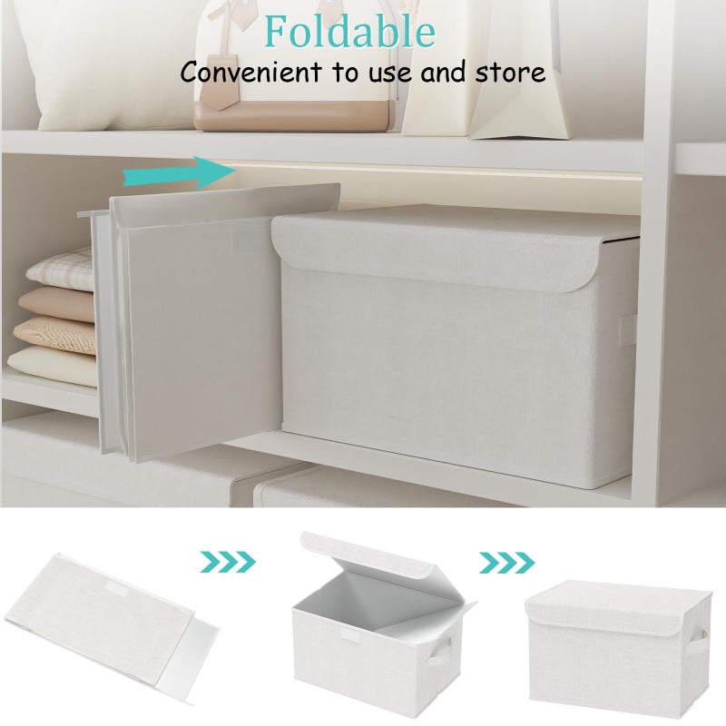 GUOHNHE Fabric Storage Bin with Lid, Closet Boxes with Cover, Collapsible Stackable Organizer Basket with 2 Handles, for Home and Bedroom, 2 Pack, White, 10.2 x 7.9 x 6.7 In, XSNY12WS-2 - Image 5