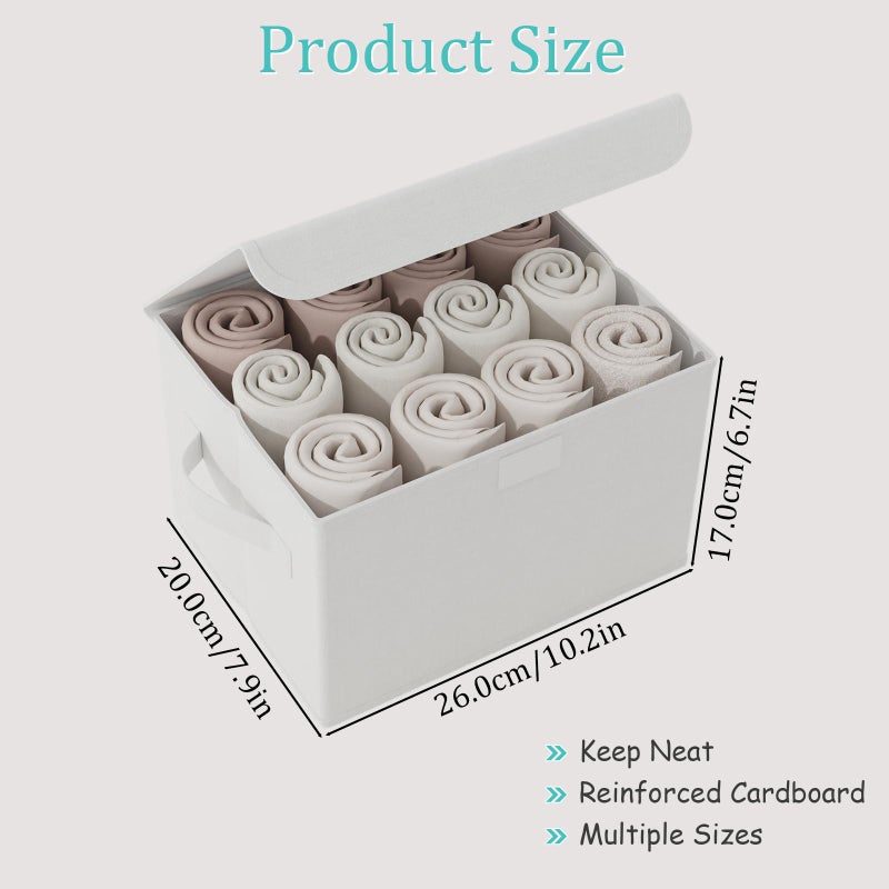 GUOHNHE Fabric Storage Bin with Lid, Closet Boxes with Cover, Collapsible Stackable Organizer Basket with 2 Handles, for Home and Bedroom, 2 Pack, White, 10.2 x 7.9 x 6.7 In, XSNY12WS-2 - Image 3