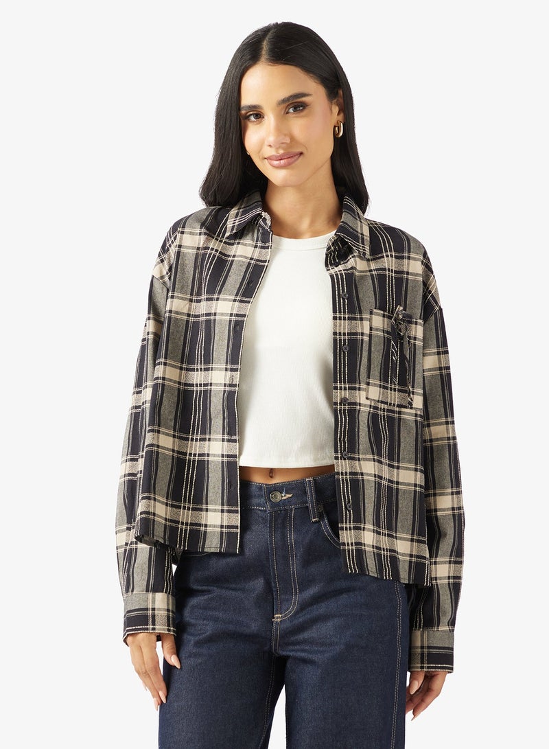 ONLY Onlagda Short Check Long Sleeve Shirt - Image 3