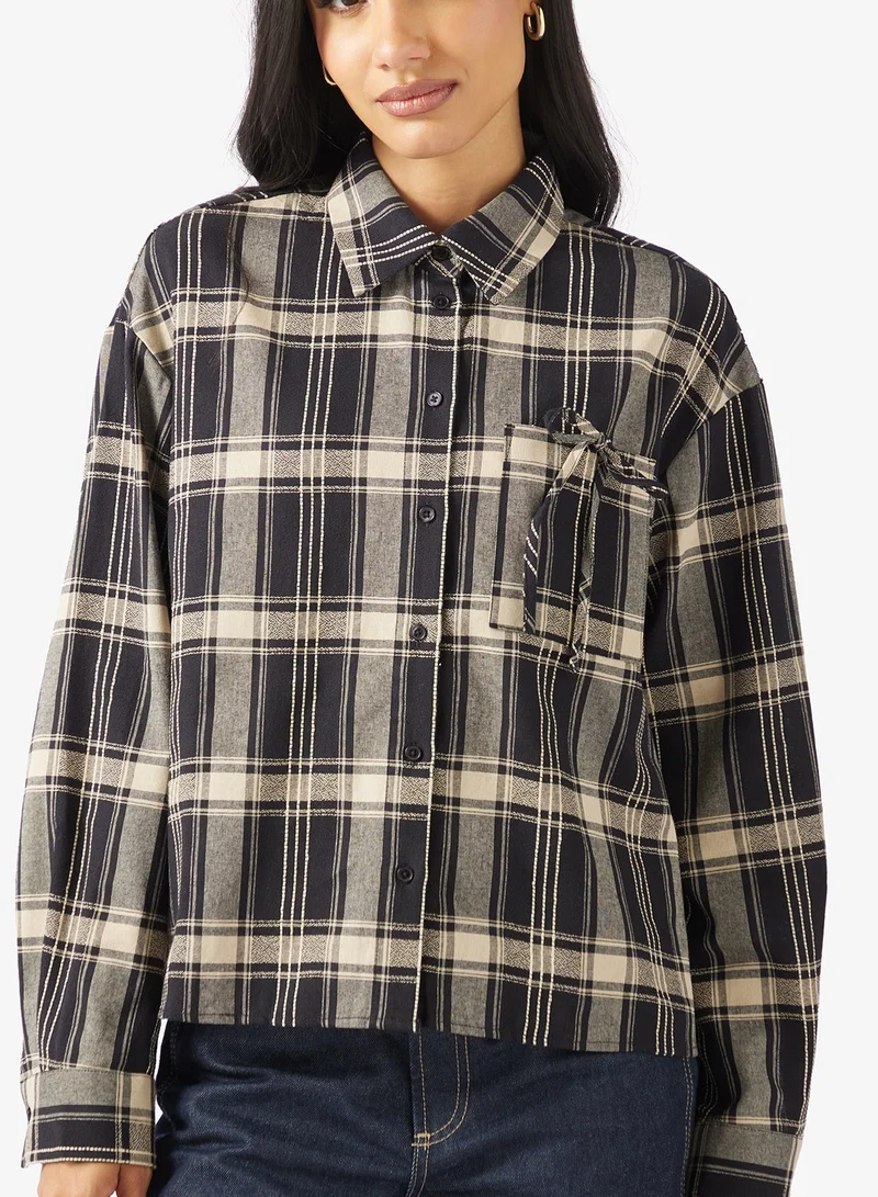 اونلي قميص أونلاغدا قصير كاروهات بأكمام طويلة