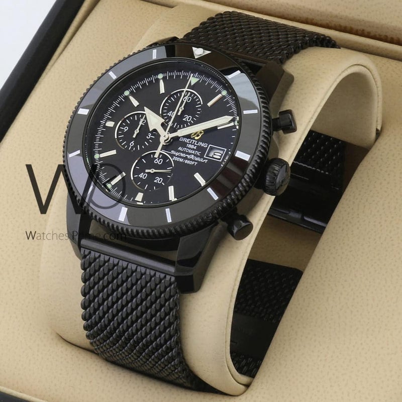 Breitling Chronograph Black Watch for Men with Black Mesh Stainless steel Belt - Image 1