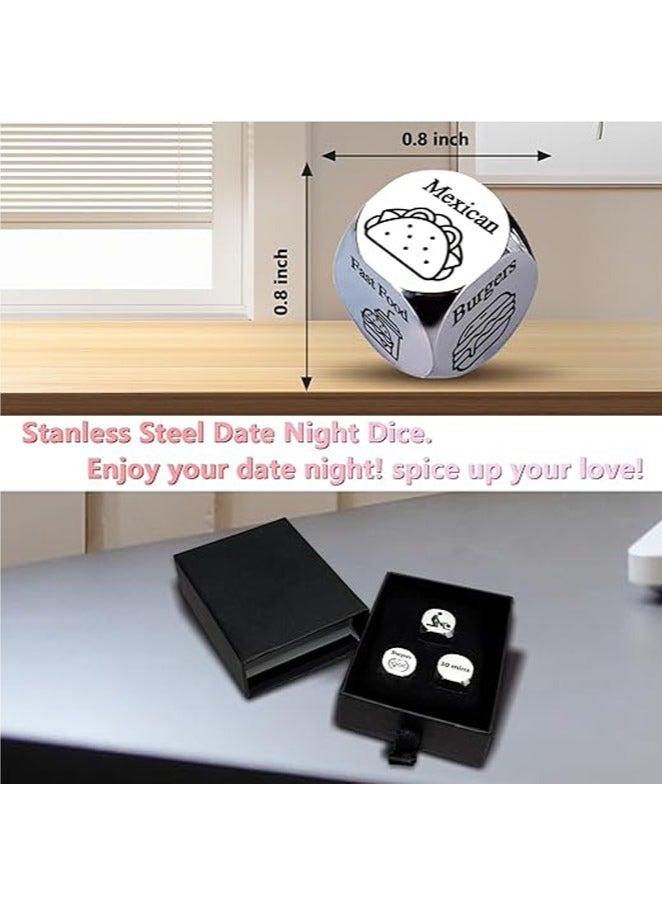 MAOGEDA Funny Date Night Dice Set Anniversary Wedding Gifts for Him Her Valentines Engagement Bride Shower Gifts for Boyfriend Girlfriend Dinner Movie Decider Dice for Couple Foodie Steel Dice Ideas - Image 2