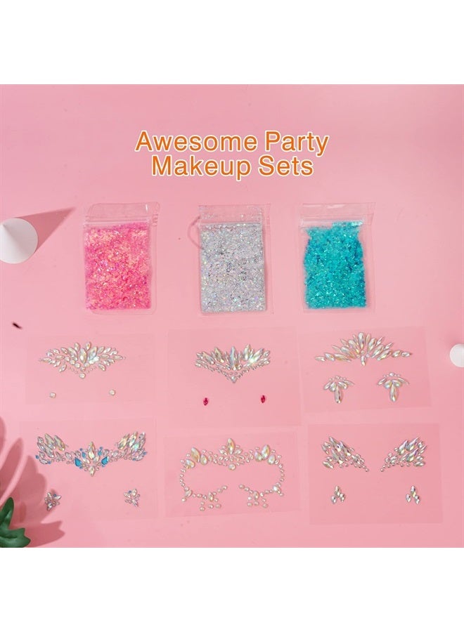 DECOYARDOO Face Gems-6Sheets Face Jewels Stick On Rhinestones Stickers+30g Chunky Glitter, Gemstones Temporary Tattoo Gifts for Women, Festival Rave Outfit Euphoria Accessories (3Luminous) - Image 3