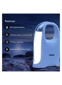 GEEPAS Geepas Rechargeable Led Lantern - Emergency Lantern With Portable Handle - 40 Mega Luminous Hi-Power Leds, 12 Hours Working - Ac/Dc/Solar Inputs - Very Suitable For Power Outages - 2 Year Warranty  - Image 3