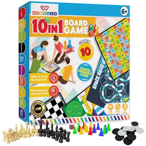 Wembley 10-in-1 Classic Board Games Set for Kids & Family| Includes Chess, Ludo, Checkers, Nine Men's Morris & More| Boosts Decision Making & Problem Solving| Indoor Strategy Game Set for Ages 6+ - Image 1