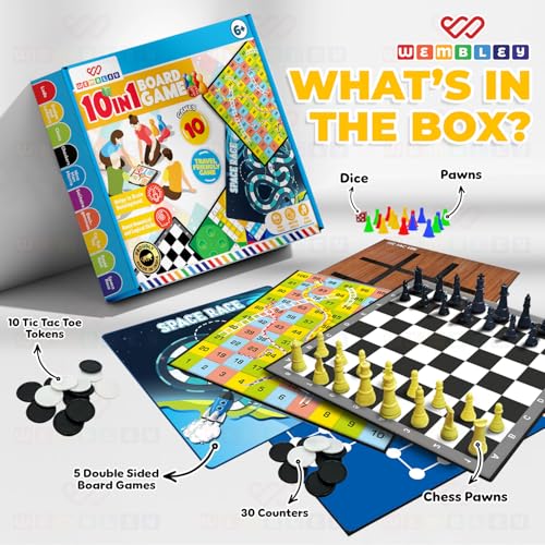 Wembley 10-in-1 Classic Board Games Set for Kids & Family| Includes Chess, Ludo, Checkers, Nine Men's Morris & More| Boosts Decision Making & Problem Solving| Indoor Strategy Game Set for Ages 6+ - Image 2