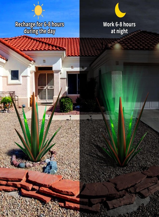 KODIBO Large Tequila Rustic Sculpture, Rustic Metal Agave Plants for Outdoor Patio Yard, Home Decor Hand Painted Metal Agave Garden Yard Statue, Outdoor Lawn Ornaments (Black - L (W/Solar Light)) - Image 5