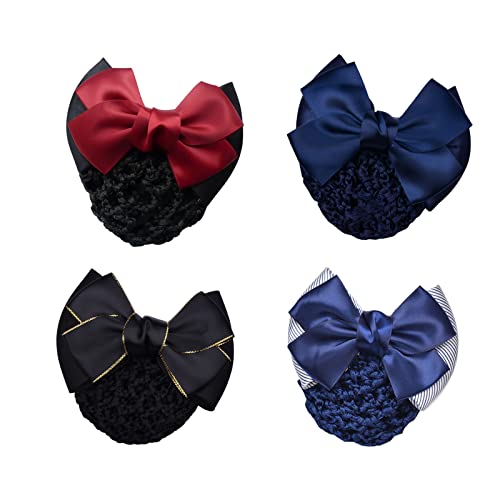 IRIIRIO 4 Pieces Women Hair Clips with Snood Bowknot Hair Snood with Clips Bow Barrette Hair Clip Bun Cover Set - Image 1