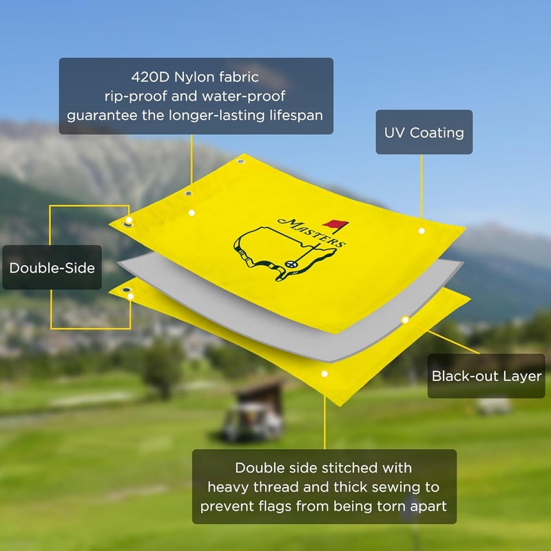 COGOLFING Golf Flag with Grommets, Double-Side Printed Augusta National Flag, 420D Nylon Golf Pin Flags, Putting Green Flags for Golf Course Driving Range Collection, 14" H x 20" L, Yellow - Image 3