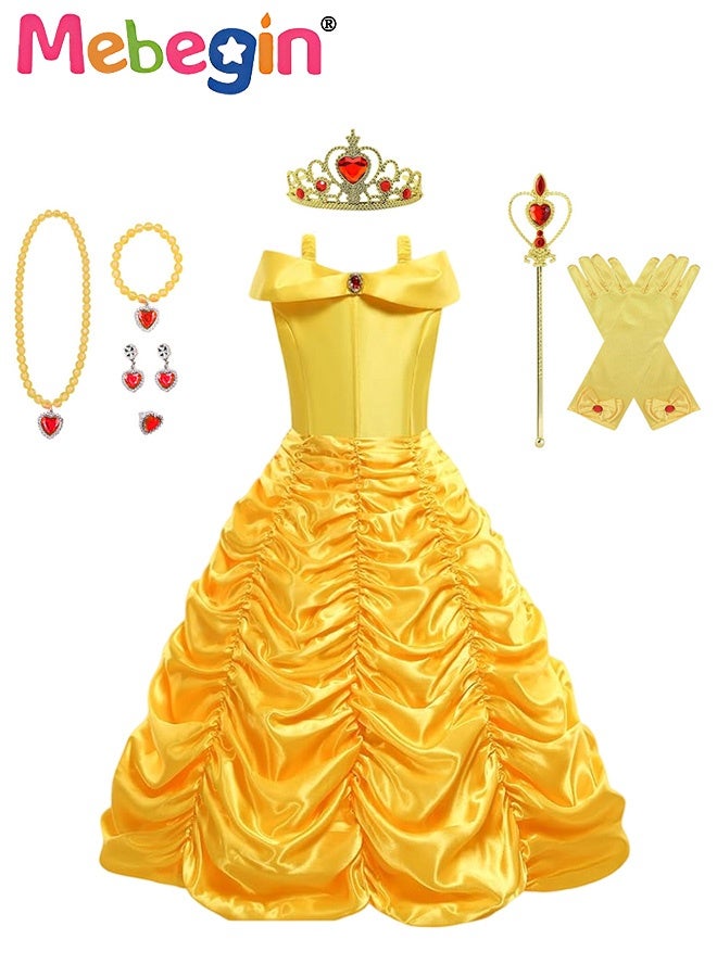 MEBEGIN Princess Dress Set with 7 PCS Accessaries, Gorgeous Off Shoulder Princess Costume, Elegant Princess Dress Up Costume for Girls, Great for Fancy Dress Parties, Birthdays, Prom Outfits and Cosplay Activities - Image 1
