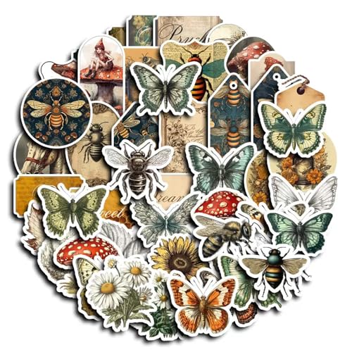 Qianshan 50Pcs Vintage StickersWaterproof Vinyl Aesthetic Decorative Sticker Scrapbooking Supplies for Adult Card Making Letters Planner Journaling Junk Journal DIY Water Bottles Cards Art CraftButterfly - Image 1