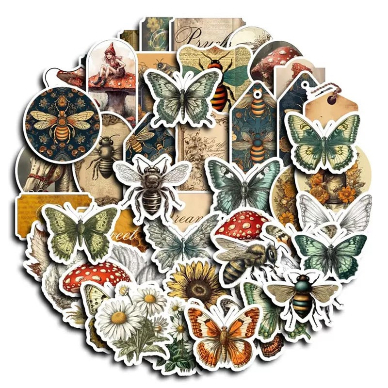 Qianshan 50Pcs Vintage StickersWaterproof Vinyl Aesthetic Decorative Sticker Scrapbooking Supplies for Adult Card Making Letters Planner Journaling Junk Journal DIY Water Bottles Cards Art CraftButterfly - Image 3