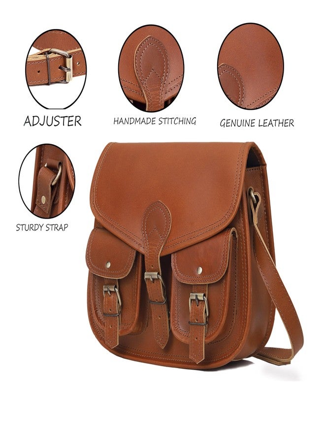 CREATIVE LEATHER ART حقيبة كتف جلدية أصلية عتيقة للرجال والنساء - حقيبة كروسبودي مع جيوب أمامية - طول 13 بوصة × ارتفاع 10 بوصات × عرض 4.5 بوصات - Image 4