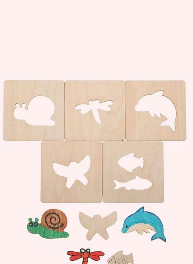 عطري قوالب خشبية جاهزة باشكال متعددة لتعليم الاطفال على الرسم والتلوين عدد 20 قالب - Image 5