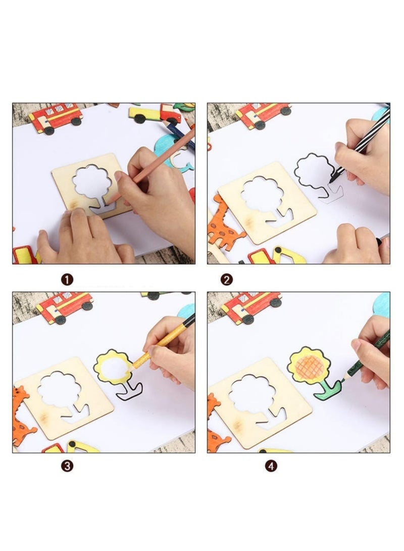 عطري قوالب خشبية جاهزة باشكال متعددة لتعليم الاطفال على الرسم والتلوين عدد 20 قالب - Image 4