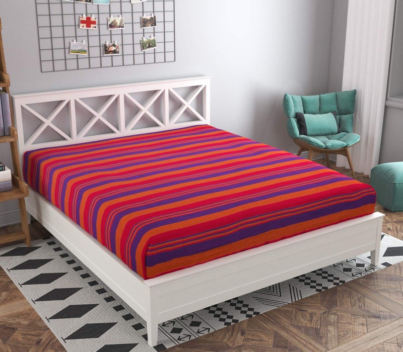 RANGBHAR Handloom Cotton Single Bedsheet Without Pillow Covers, Woven Striped Bedcover, 60 X 90 Inch, Pink,210 TC - Image 2