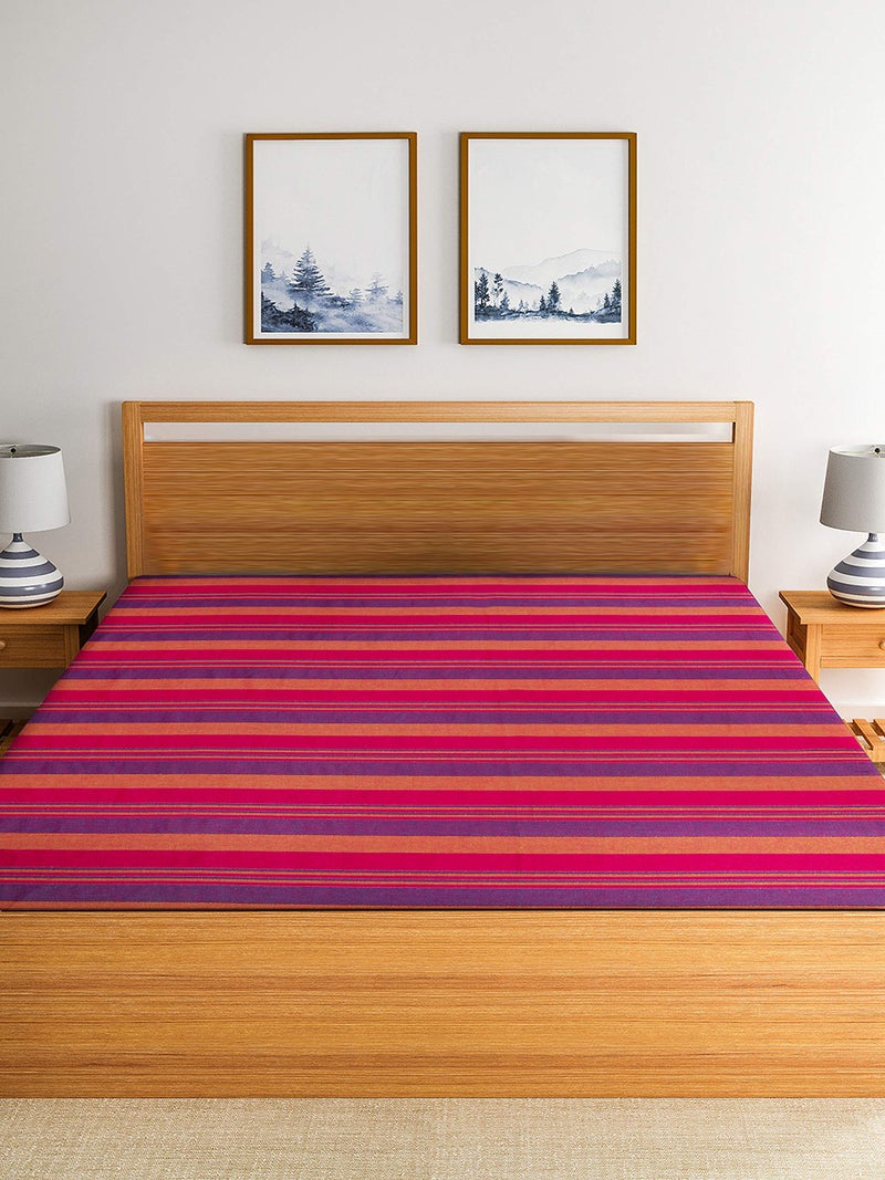 RANGBHAR Handloom Cotton Single Bedsheet Without Pillow Covers, Woven Striped Bedcover, 60 X 90 Inch, Pink,210 TC - Image 4