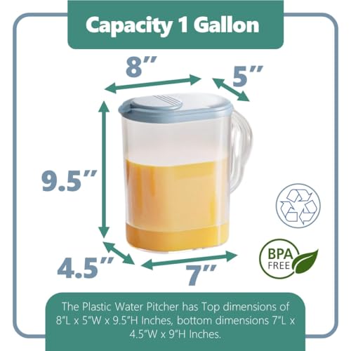 Tribello Pitcher with Lid 1 Gallon, Slim Clear Plastic Water Pitcher with Pivot-top Spout Lids, Iced Tea Pitcher for Fridge, Freezer/Dishwasher Safe, and BPA/Phthalate Free - Image 2