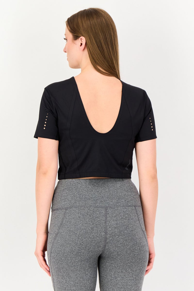 Adidas Women Sportswear Fit Short Sleeve Training Top, Black - Image 3