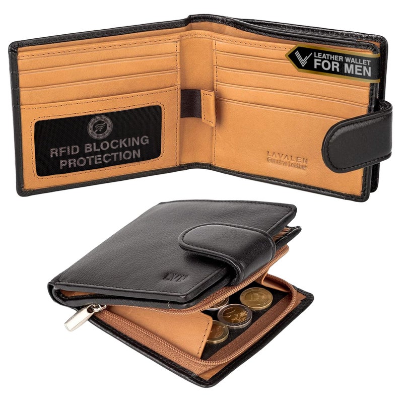 Lavalen Soft Leather Wallet for Men â€“ Genuine Bifold with Zipper Coin Pocket â€“ Holds Bills, Credit Cards, Coins â€“ RFID Blocking Protection â€“ Stylish, Durable & Practical Leather Wallet for Men - Image 1