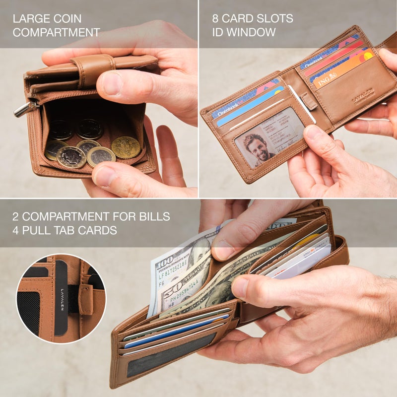 Lavalen Soft Leather Wallet for Men â€“ Genuine Bifold with Zipper Coin Pocket â€“ Holds Bills, Credit Cards, Coins â€“ RFID Blocking Protection â€“ Stylish, Durable & Practical Leather Wallet for Men - Image 3