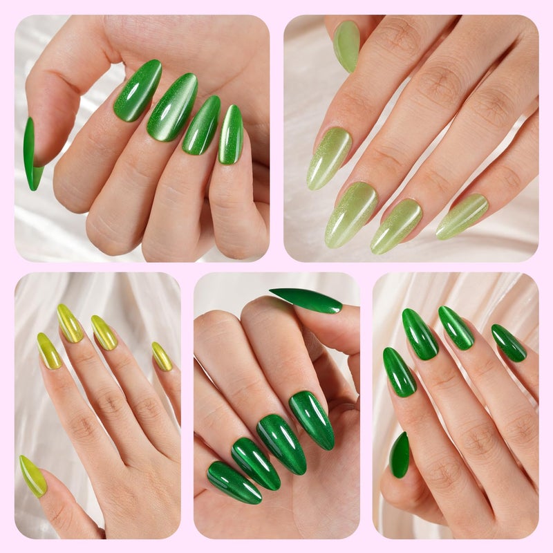 Plauva Cat Eye Press on Nails Medium Almond, 240Pcs Soft Gel Fake Nails, Glossy Glitter Cat Eye Nail Tips for Women and Girls Stick On Nails in 12 Sizes - Image 4