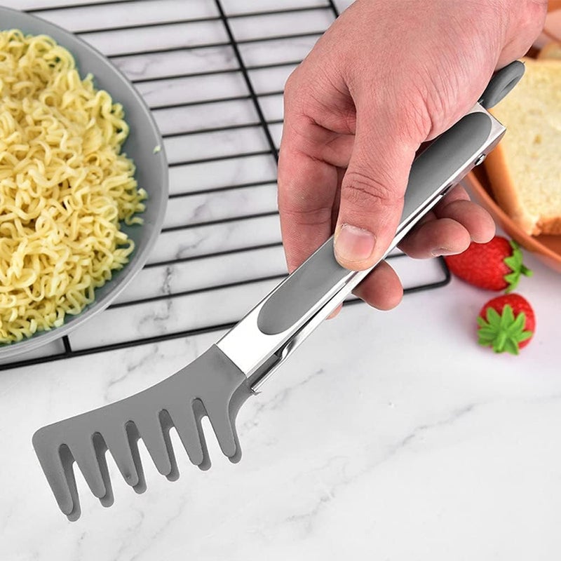 BIGTHREE Kitchen Tongs, 2 Pcs Cooking Tongs, BBQ Tongs Set, Serving Tongs, Plastic Kitchen Tong, Heat-Resistant Temperature Stainless Steel Spaghetti Spoon, Reusable Non-Stick - Image 3