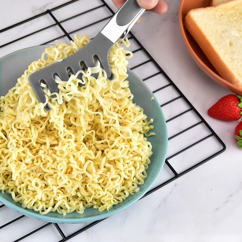 BIGTHREE Kitchen Tongs, 2 Pcs Cooking Tongs, BBQ Tongs Set, Serving Tongs, Plastic Kitchen Tong, Heat-Resistant Temperature Stainless Steel Spaghetti Spoon, Reusable Non-Stick - Image 5