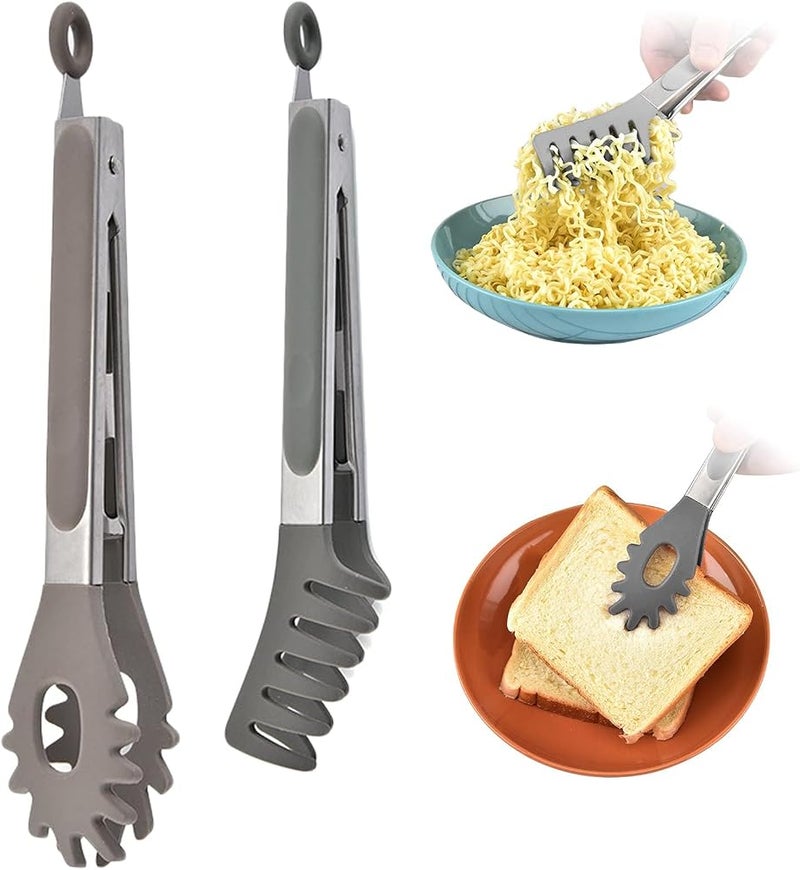 BIGTHREE Kitchen Tongs, 2 Pcs Cooking Tongs, BBQ Tongs Set, Serving Tongs, Plastic Kitchen Tong, Heat-Resistant Temperature Stainless Steel Spaghetti Spoon, Reusable Non-Stick - Image 1