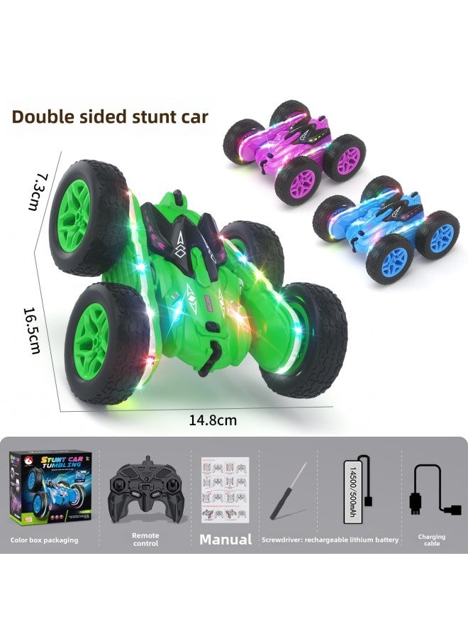 Remote Control Car Boy Toy Double-sided Stunt Rc Car Rechargeable Light With Four-wheel Drive Off-road Climbing Drift Car-Color:HG4-06 Cool Lighting Double-sided Remote Control Car   With Rechargeable Battery USB Charging Line - Image 1