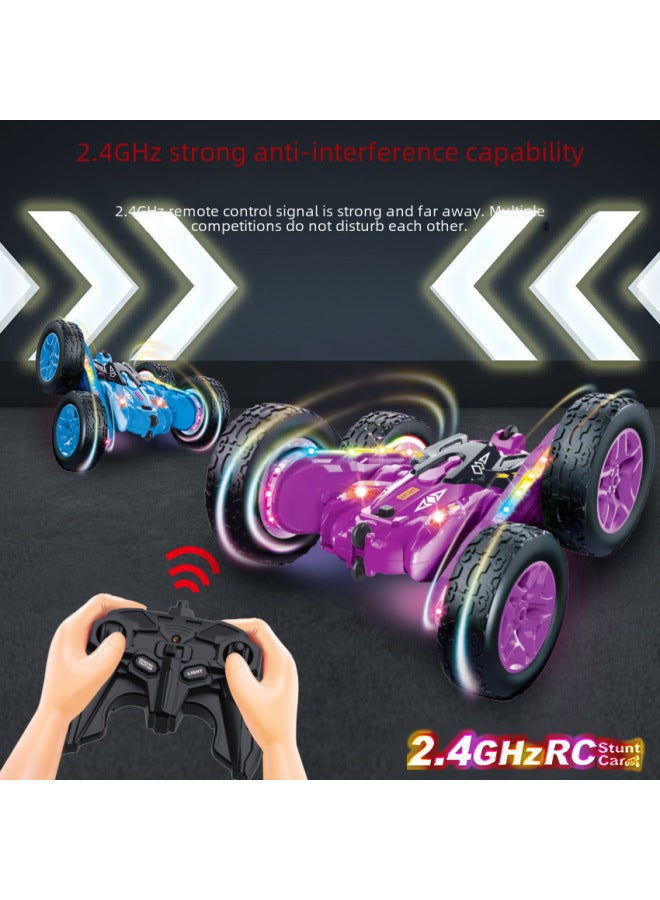 Remote Control Car Boy Toy Double-sided Stunt Rc Car Rechargeable Light With Four-wheel Drive Off-road Climbing Drift Car-Color:HG4-06 Cool Lighting Double-sided Remote Control Car   With Rechargeable Battery USB Charging Line - Image 3