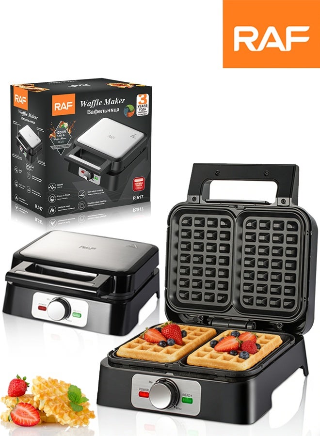 آر إيه أف ماكينة وافل كهربائية لشريحتين بلجيكية، ألواح تفلون غير لاصقة مع تحكم قابل للتعديل في درجة الحرارة، مؤشرات ضوئية، سهلة التنظيف والحفظ، 1200 واط،R.517 - Image 1