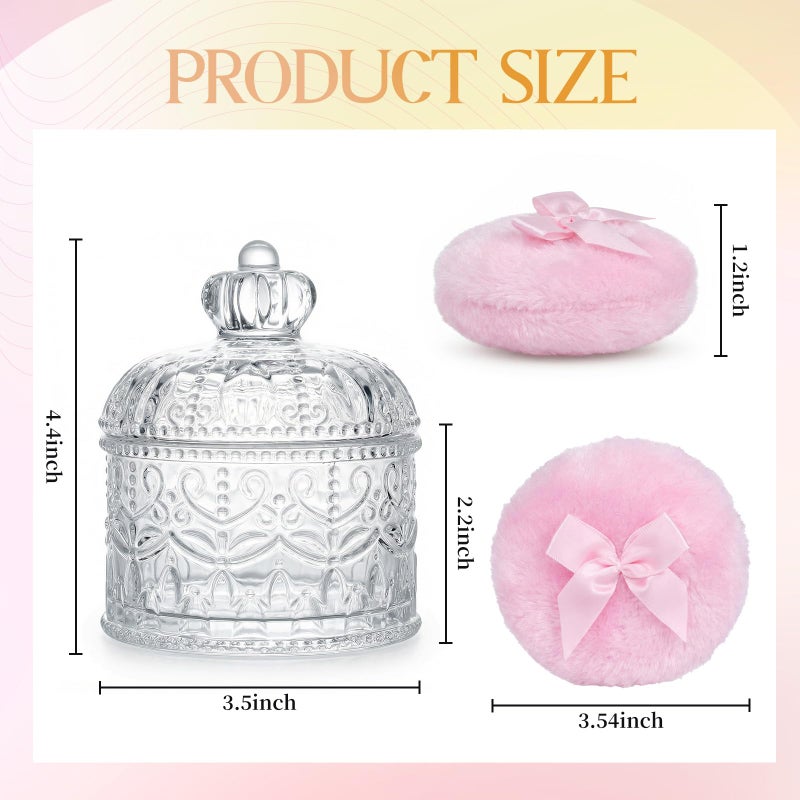 HXRYAGi Large Body Powder Puff and Container Glass Jar Dusting Powder Container with Puff Soft Reusable Velour Face Body Wet Dry Makeup - Image 2