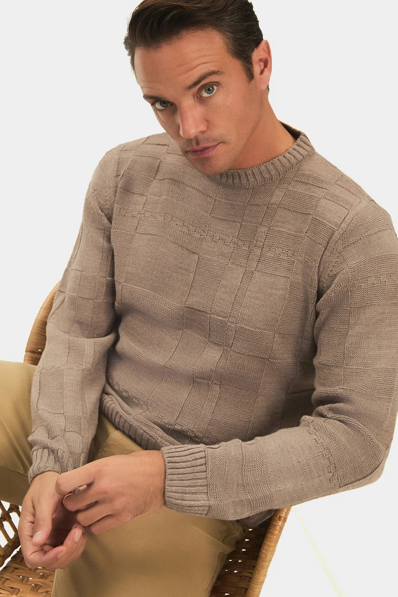 JUNE Men's Regular Fit Crew Neck Patterned Knitwear Sweater