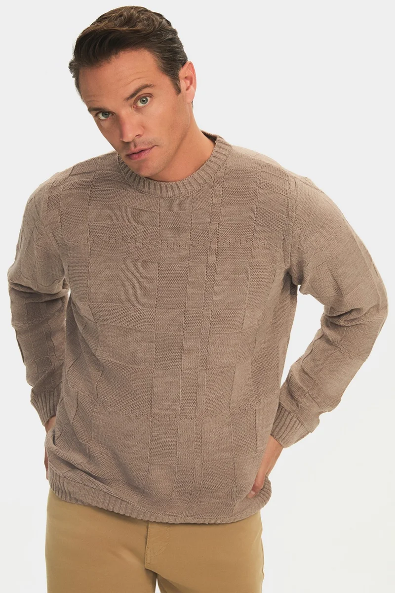 JUNE Men's Regular Fit Crew Neck Patterned Knitwear Sweater