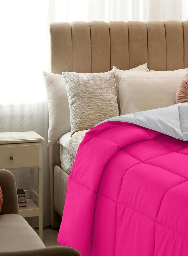 AYANSHI BEDDING مجموعة مفروشات أيانشي الفندقية، مناسبة لجميع الفصول، لحاف/بطانية/غطاء سرير مزدوج 120 جرام/متر مربع (90 × 100 بوصة) - لون وردي فاقع/رمادي فضي - Image 3