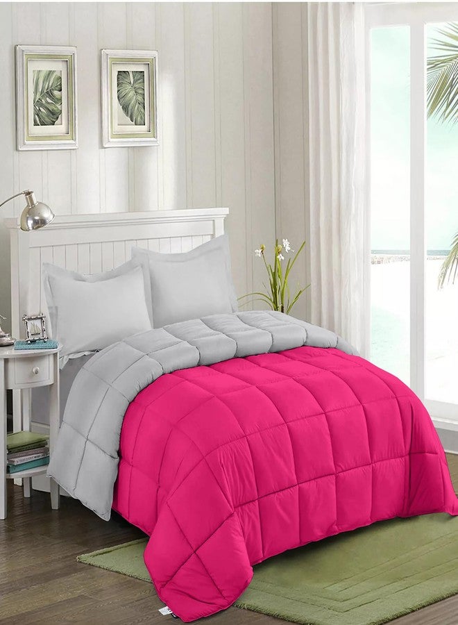AYANSHI BEDDING مجموعة مفروشات أيانشي الفندقية، مناسبة لجميع الفصول، لحاف/بطانية/غطاء سرير مزدوج 120 جرام/متر مربع (90 × 100 بوصة) - لون وردي فاقع/رمادي فضي - Image 2