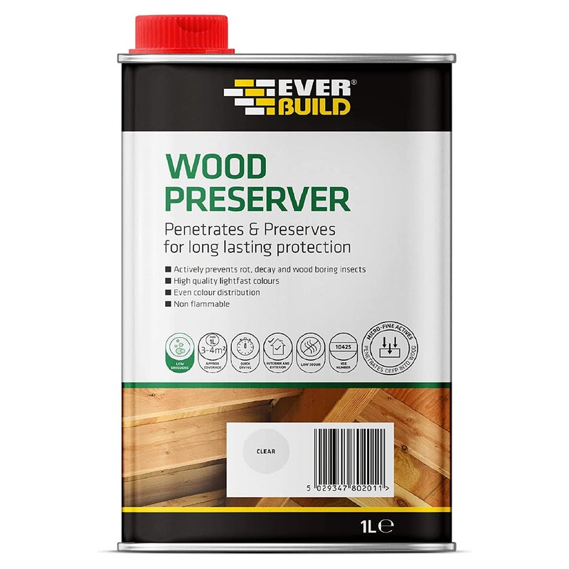 Everbuild Wood Preserver – Interior And Exterior Use – Low Odour – Quick Drying – Long Lasting Protection – Clear – 1 Litre - Image 1