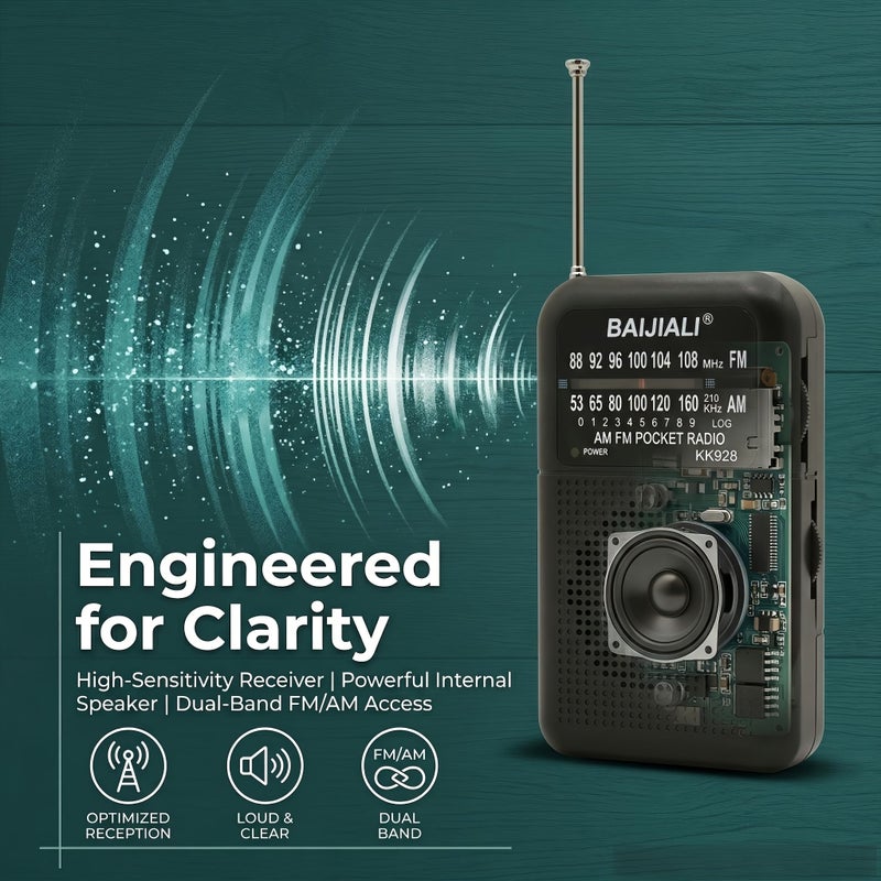 Black Compact AM FM Radio Feather Light Portable for Indoor Outdoor Emergency Use - Image 4
