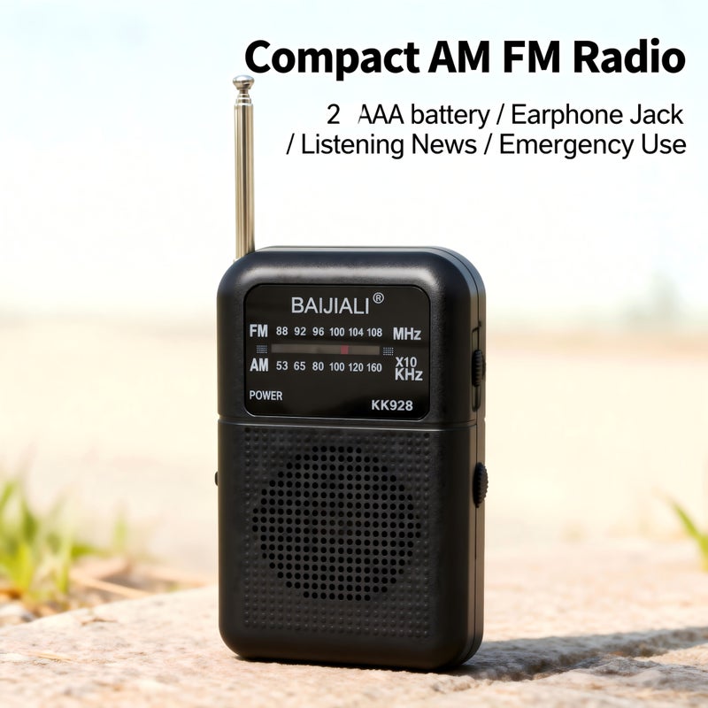 Black Compact AM FM Radio Feather Light Portable for Indoor Outdoor Emergency Use - Image 2