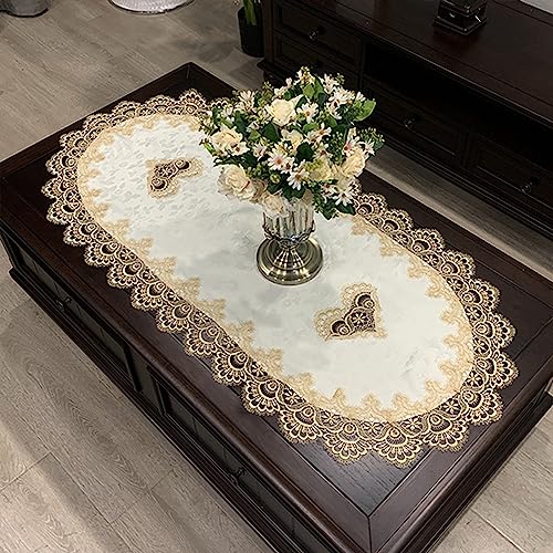 Fhberni Small Lace Macrame Tablecloth Embroidered Jacquard Vintage Coffee Table Cover for Holiday Festival Party Home Decorations (20"x 43", Grey) - Image 5